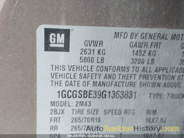 CHEVROLET COLORADO WT, 1GCGSBE39G1363831