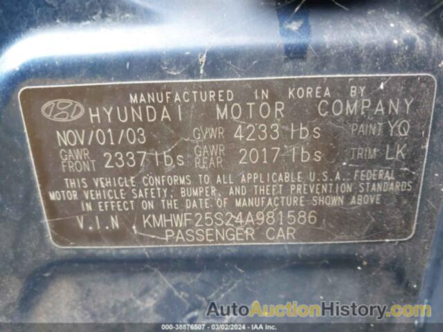 HYUNDAI SONATA, KMHWF25S24A981586