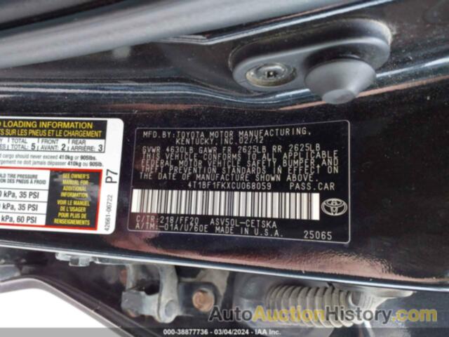 TOYOTA CAMRY SE, 4T1BF1FKXCU068059