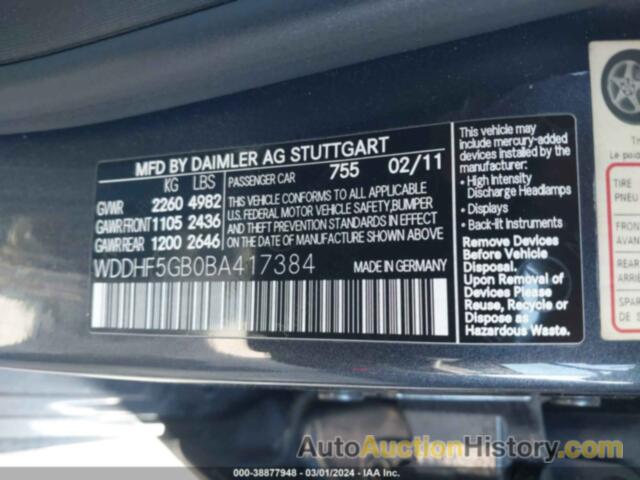 MERCEDES-BENZ E 350 E 350 SPORT, WDDHF5GB0BA417384