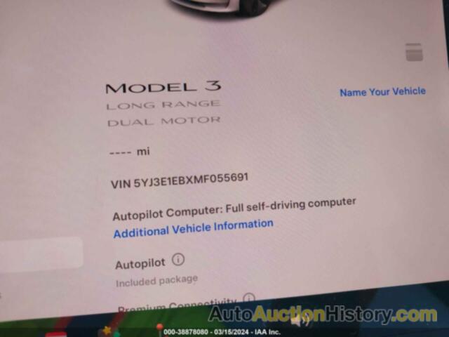 TESLA MODEL 3 LONG RANGE DUAL MOTOR ALL-WHEEL DRIVE, 5YJ3E1EBXMF055691