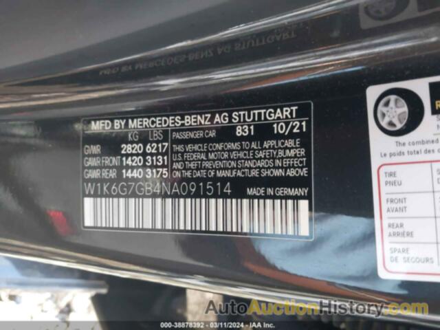 MERCEDES-BENZ S 580 4MATIC, W1K6G7GB4NA091514