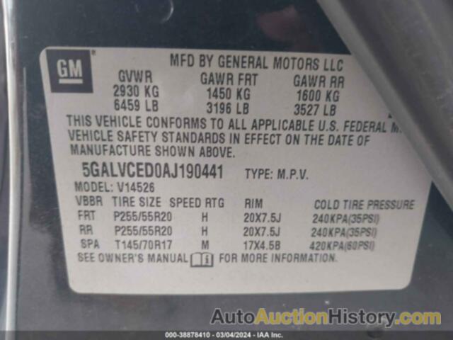 BUICK ENCLAVE 2XL, 5GALVCED0AJ190441