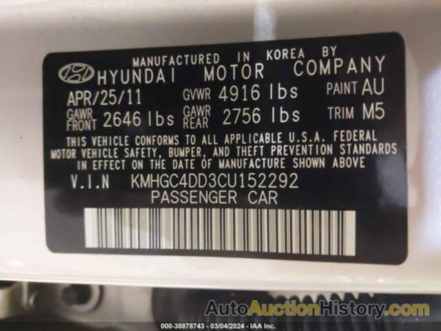 HYUNDAI GENESIS 3.8, KMHGC4DD3CU152292