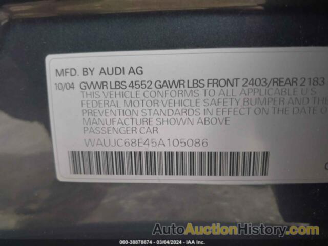 AUDI A4 1.8T/1.8T SPECIAL EDITION, WAUJC68E45A105086