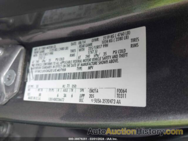 FORD ESCAPE SE, 1FMCU0G92EUE40769