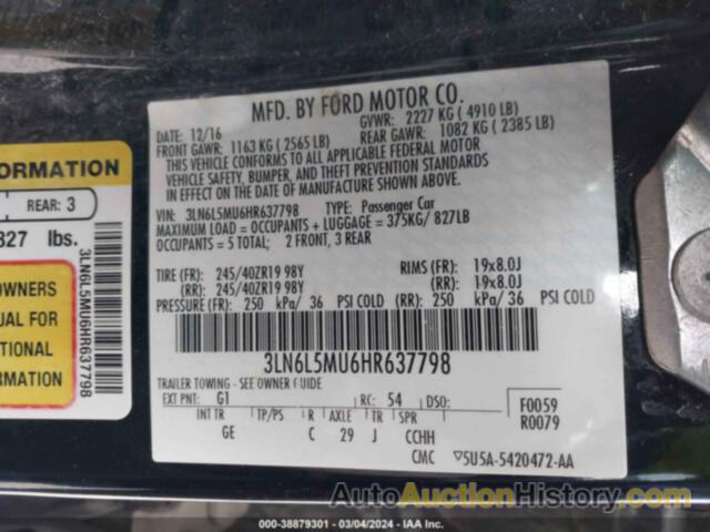 LINCOLN MKZ HYBRID RESERVE, 3LN6L5MU6HR637798