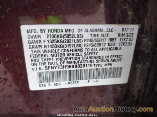 HONDA PILOT TOURING, 5FNYF3H96BB039119