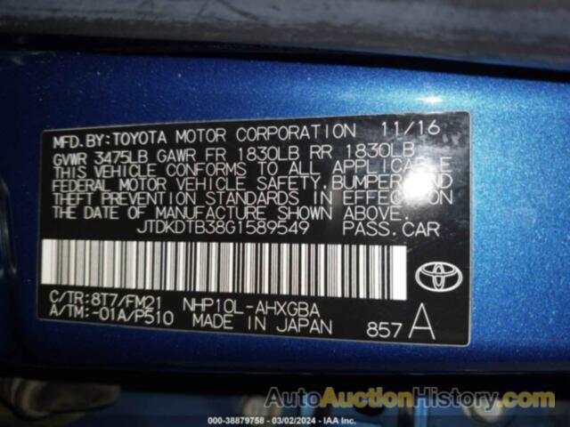 TOYOTA PRIUS C THREE, JTDKDTB38G1589549