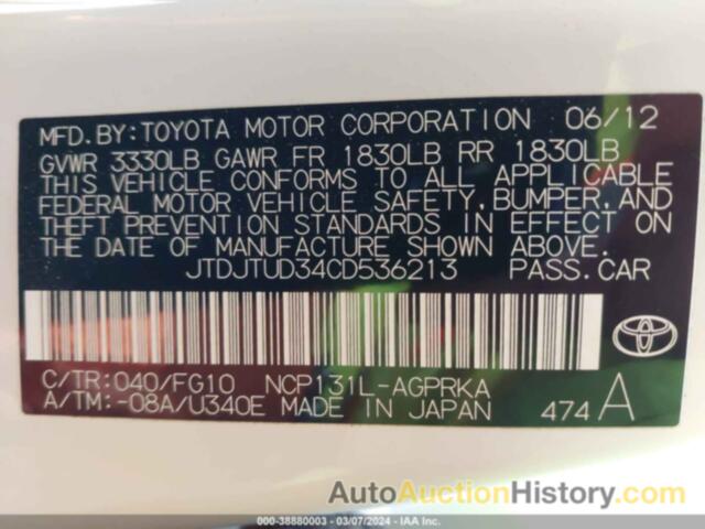 TOYOTA YARIS L, JTDJTUD34CD536213