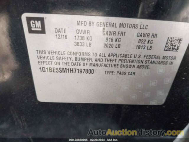 CHEVROLET CRUZE LT AUTO, 1G1BE5SM1H7197800