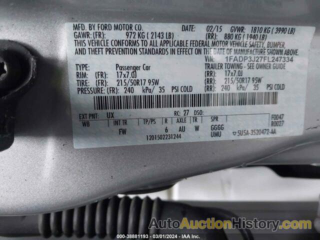 FORD FOCUS TITANIUM, 1FADP3J27FL247334