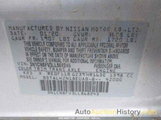 NISSAN VERSA SR XTRONIC CVT, 3N1CN8FV3LL868245