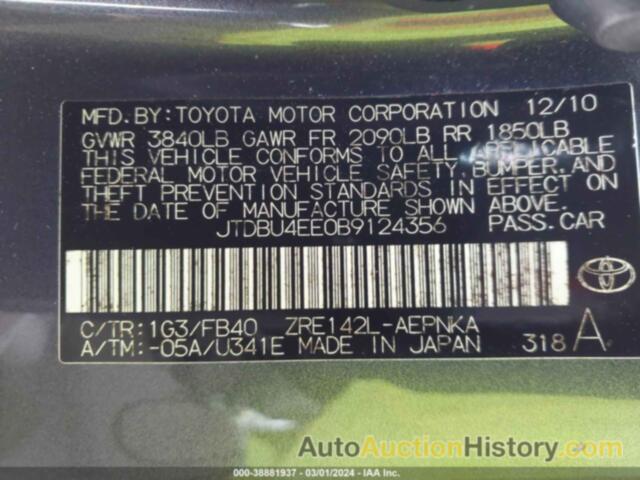 TOYOTA COROLLA BASE/S/LE, JTDBE4EE0B9124356