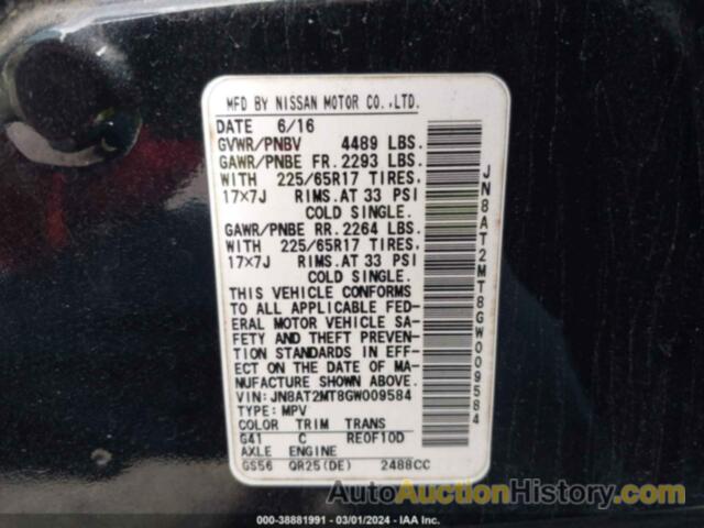 NISSAN ROGUE S, JN8AT2MT8GW009584