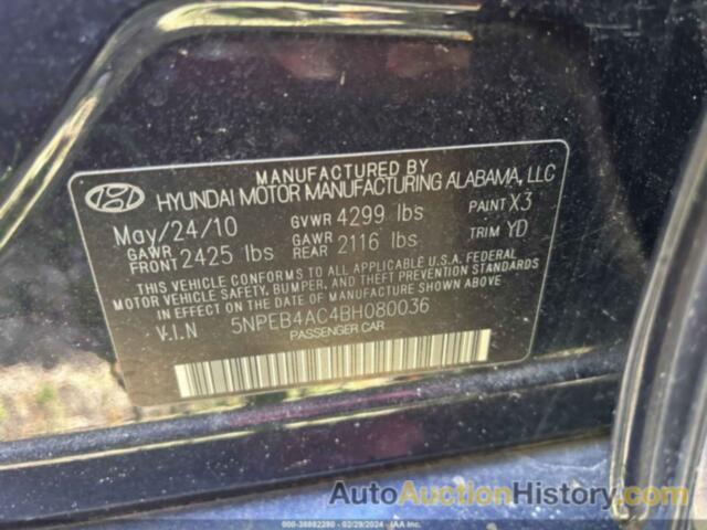 HYUNDAI SONATA GLS, 5NPEB4AC4BH080036