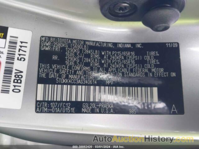 TOYOTA SIENNA LE, 5TDKK4CC3AS340614