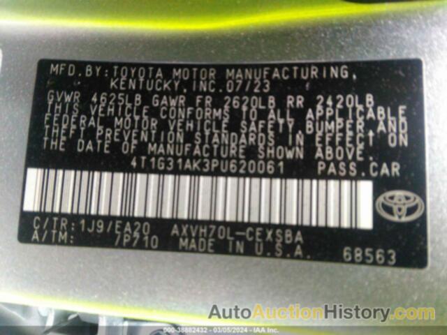 TOYOTA CAMRY SE HYBRID, 4T1G31AK3PU620061