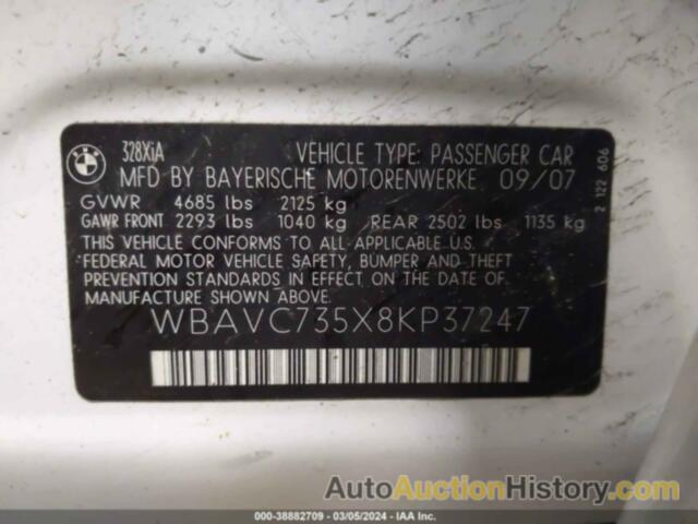 BMW 328XI, WBAVC735X8KP37247