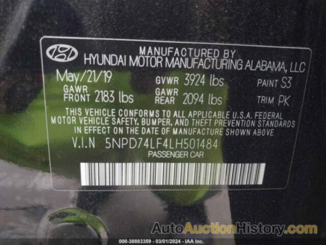 HYUNDAI ELANTRA SE, 5NPD74LF4LH501484