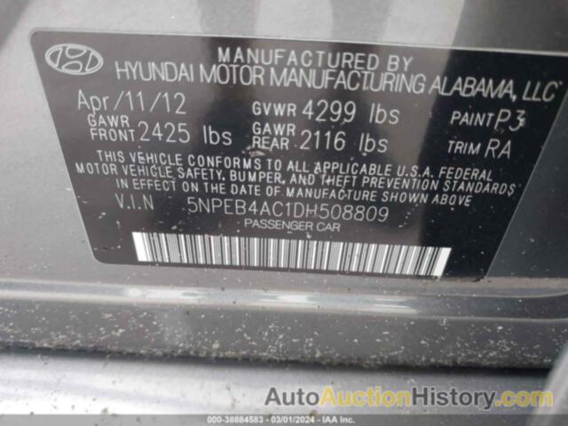 HYUNDAI SONATA GLS, 5NPEB4AC1DH508809