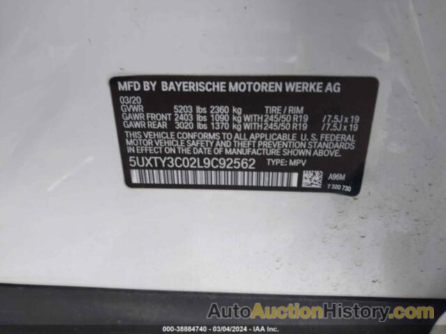 BMW X3 SDRIVE30I, 5UXTY3C02L9C92562