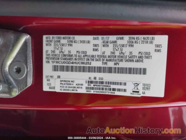 FORD ESCAPE SE, 1FMCU0GD4HUC86252