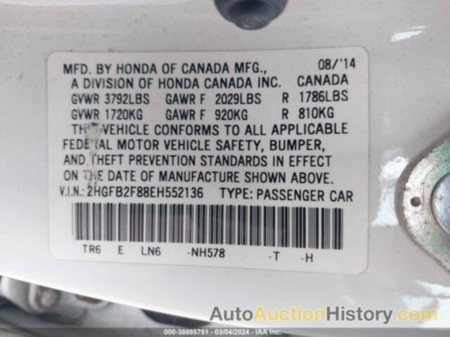 HONDA CIVIC EX, 2HGFB2F88EH552136