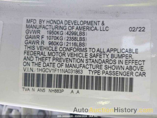 HONDA ACCORD LX, 1HGCV1F11NA031863