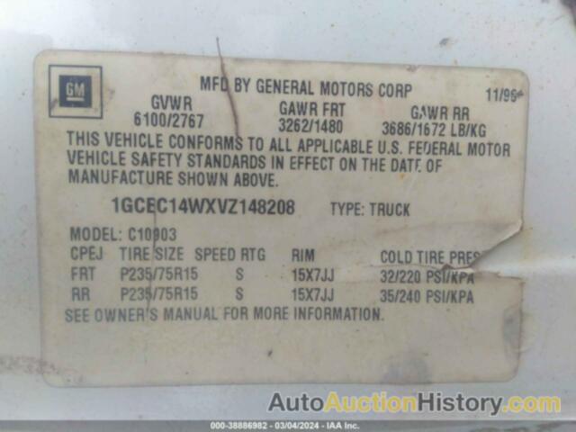 CHEVROLET C1500 FLEETSIDE W/T, 1GCEC14WXVZ148208