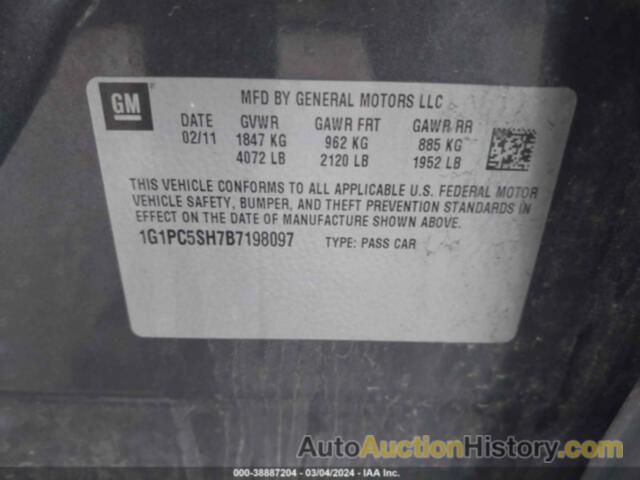 CHEVROLET CRUZE LS, 1G1PC5SH7B7198097