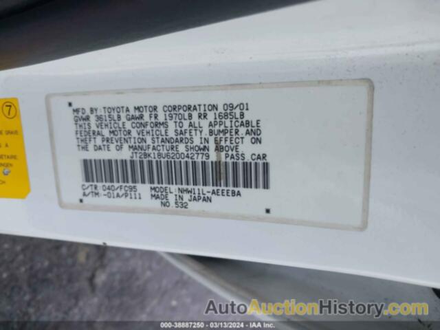 TOYOTA PRIUS, JT2BK18U620042779