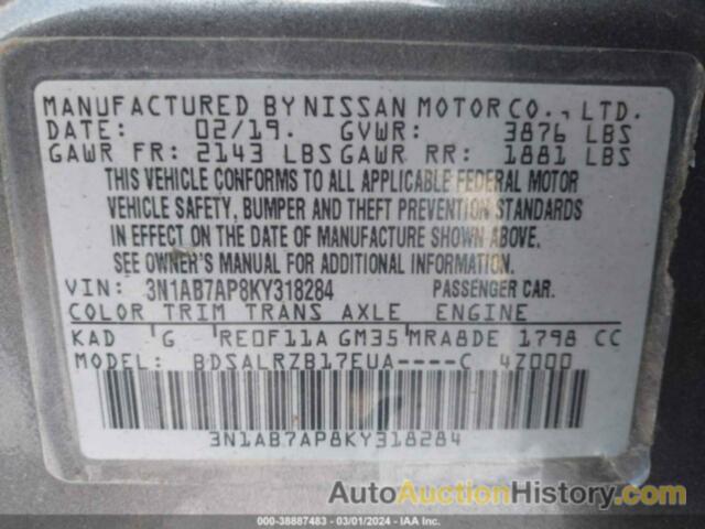 NISSAN SENTRA SR, 3N1AB7AP8KY318284