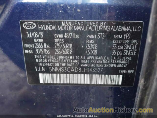 HYUNDAI SANTA FE SEL, 5NMS3CAD8LH143527