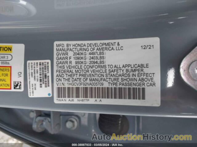 HONDA ACCORD HYBRID TOURING, 1HGCV3F92NA005709