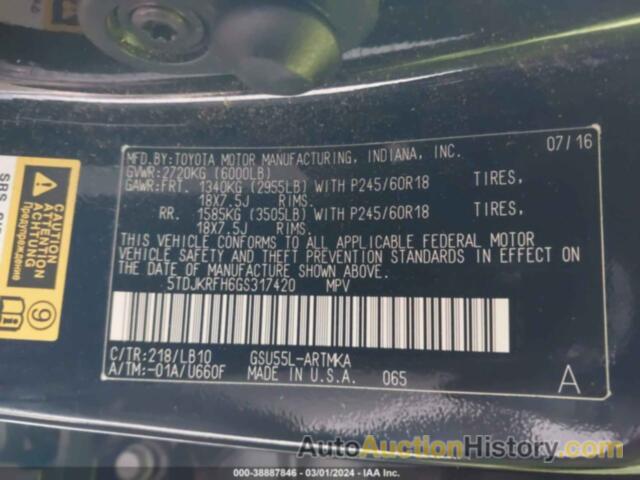 TOYOTA HIGHLANDER XLE V6, 5TDJKRFH6GS317420