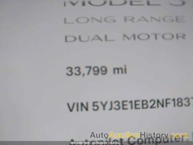 TESLA MODEL 3 LONG RANGE DUAL MOTOR ALL-WHEEL DRIVE, 5YJ3E1EB2NF183764