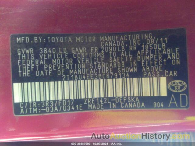 TOYOTA COROLLA S, 2T1BU4EE3BC679134