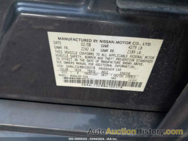 NISSAN ALTIMA 2.5 S, 1N4AL21E88N500378