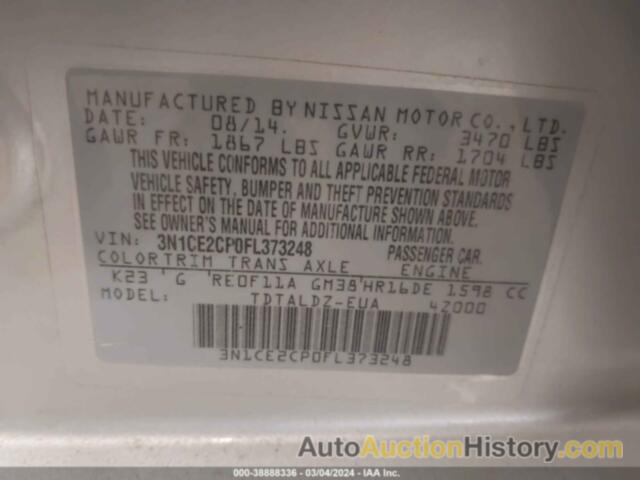 NISSAN VERSA NOTE S/S PLUS/SV/SL/SR, 3N1CE2CP0FL373248