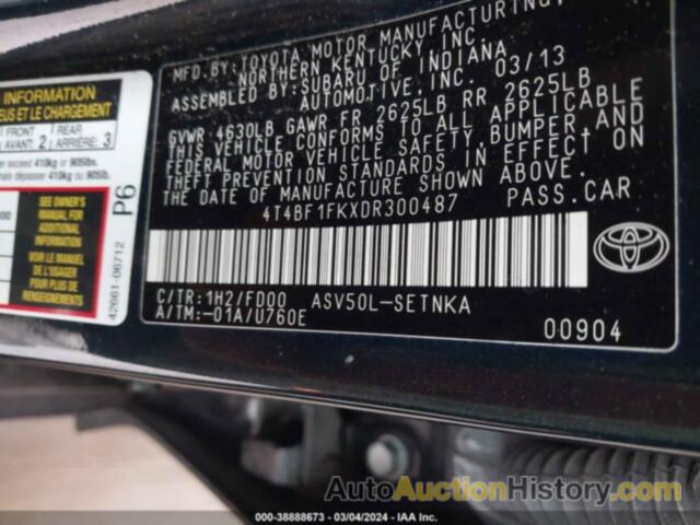 TOYOTA CAMRY LE, 4T4BF1FKXDR300487