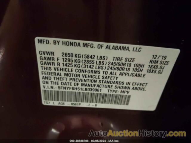 HONDA PILOT EXL, 5FNYF6H51LB039061