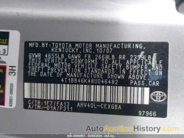 TOYOTA CAMRY HYBRID, 4T1BB46K48U046482