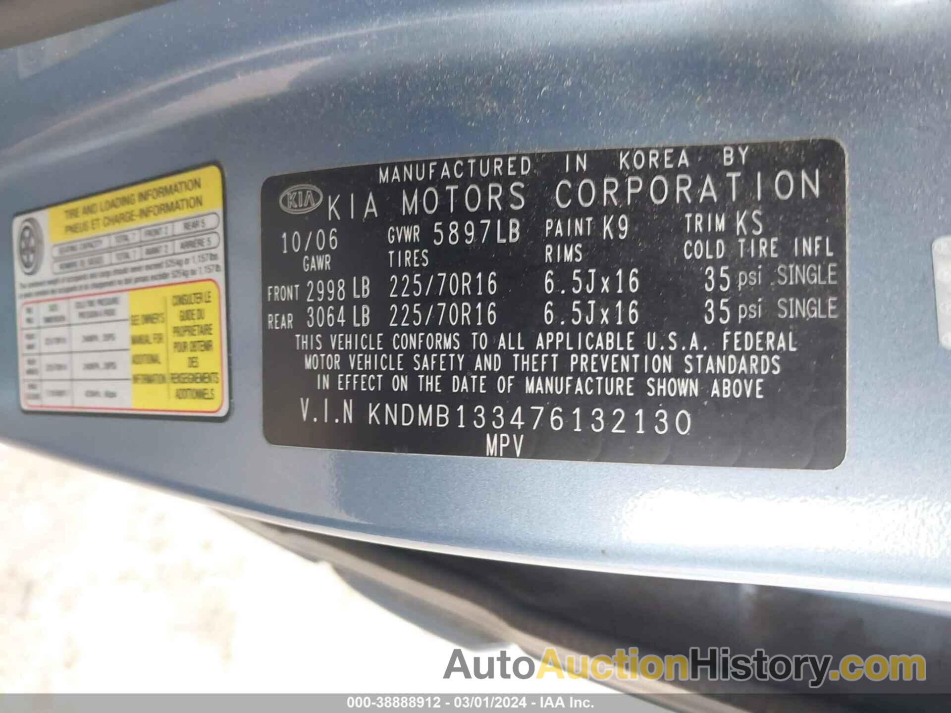 KIA SEDONA, KNDMB133476132130