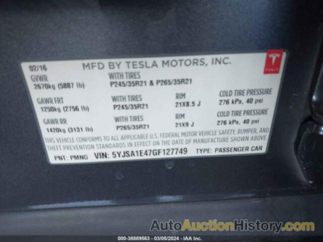 TESLA MODEL S 90D/P100D/P85D/P90D, 5YJSA1E47GF127749