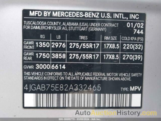 MERCEDES-BENZ ML 500, 4JGAB75E82A332465