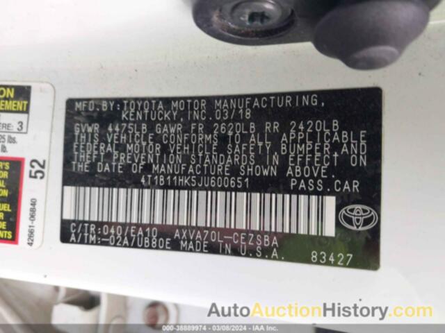 TOYOTA CAMRY SE, 4T1B11HK5JU600651