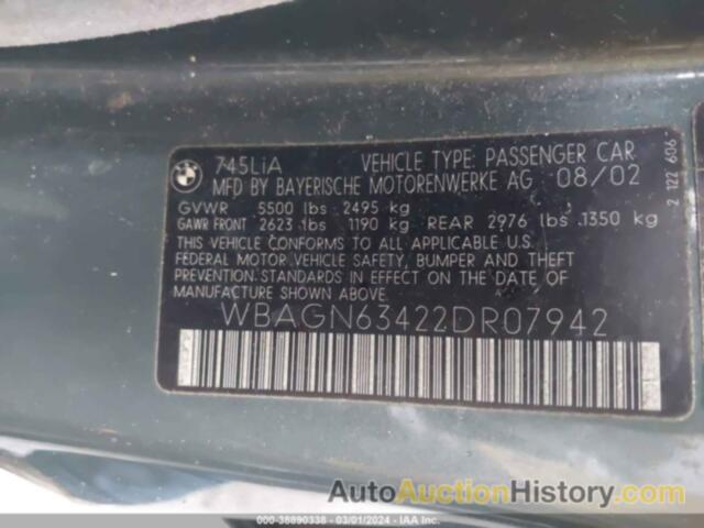 BMW 745LI, WBAGN63422DR07942