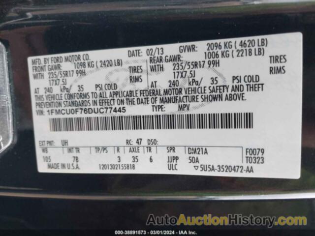 FORD ESCAPE S, 1FMCU0F76DUC77445