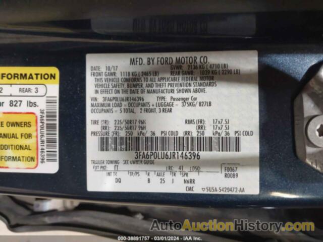 FORD FUSION HYBRID SE, 3FA6P0LU6JR146396